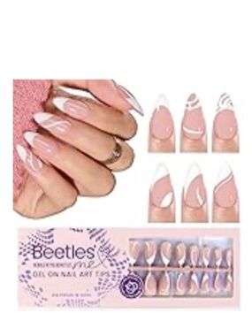 Beetles Swirl Nude White French Tip Medium Almond Press On Nails